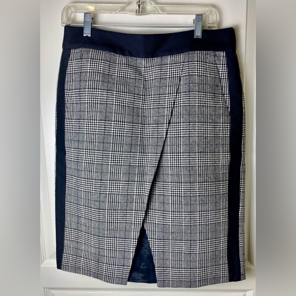 J. Crew Black and Gray Plaid Pencil Skirt